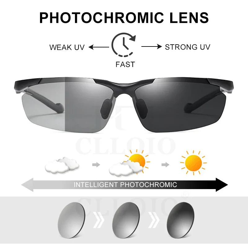 CLLOIO Top Quality Aluminum Polarized Photochromic Sunglasses Men