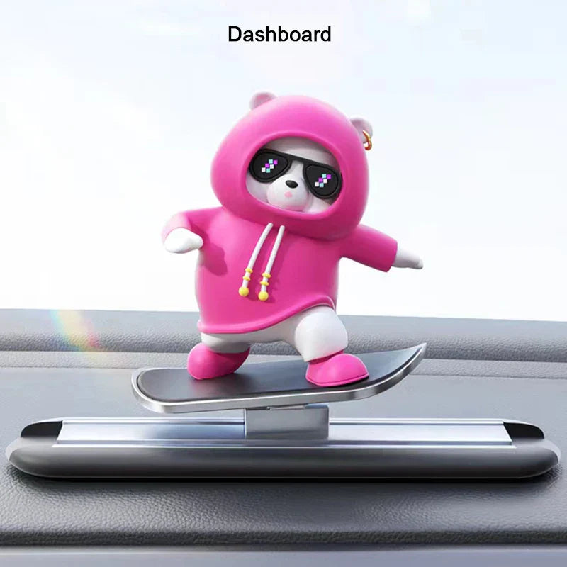 Creative Car Ornament Funny Cartoon skateboarding Bear Removable
