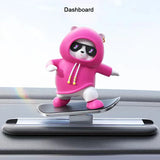 Creative Car Ornament Funny Cartoon skateboarding Bear Removable