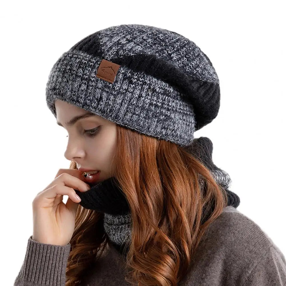 Women Knitted Scarf Soft Fleece Lined Hat Scarf