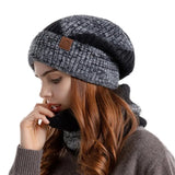 Women Knitted Scarf Soft Fleece Lined Hat Scarf