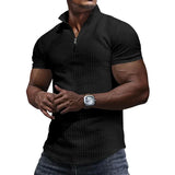 Fashion Waffle Plaid Stand Collar Polo Shirt Men