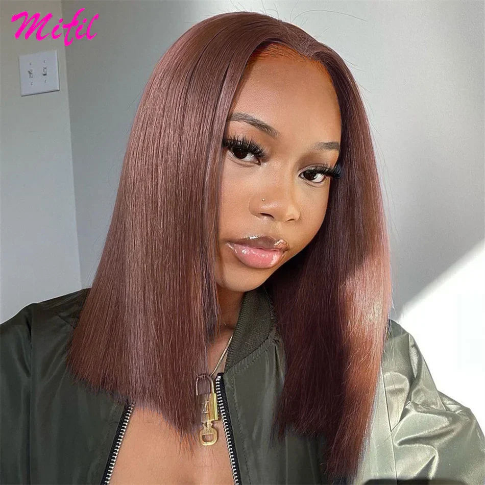 Highlight Short Bob Wig Bone Straight Chocolate Brown