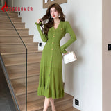 2024 Spring French Fashion Green Knitted Mid length