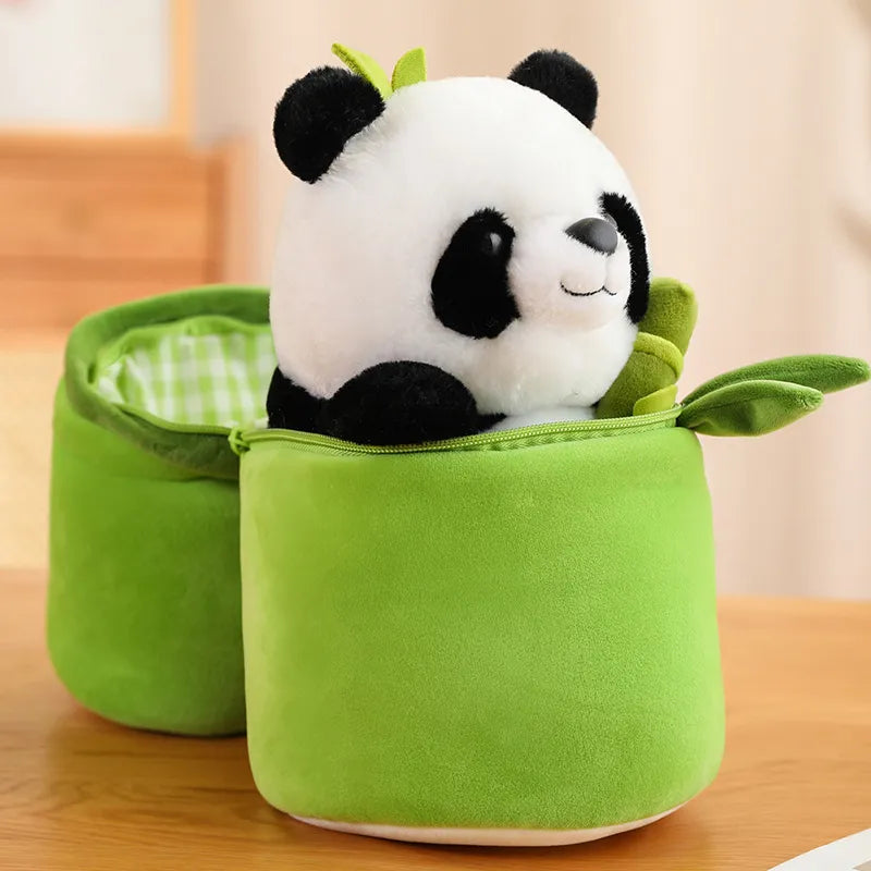 NEW Kawaii Bamboo Tube Panda Set Plush Toy