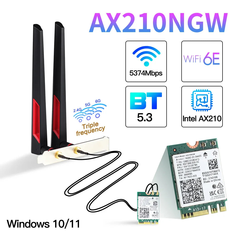 3000Mbps Wi-Fi 6E Intel AX210 Desktop Kit Dual