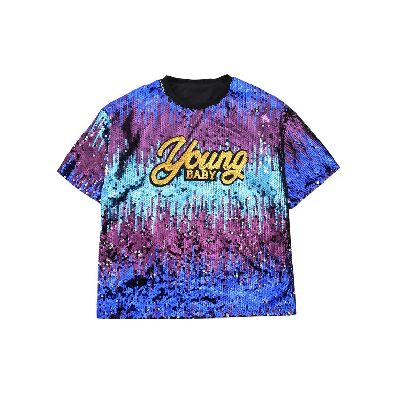 Kids Hip Hop Clothing Sequined T Shirt Loose