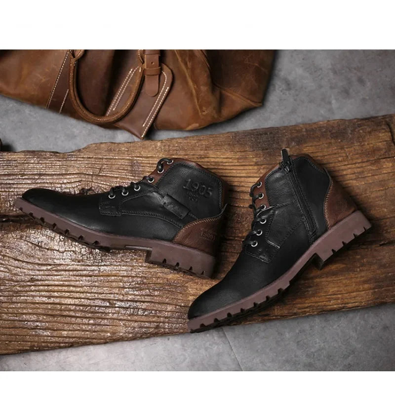 Leather Men Ankle Boots Plus Size High Top