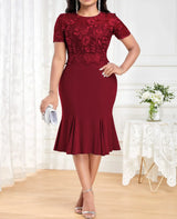 Plus Size Fashion Lace Splice Dress Women's Sexy