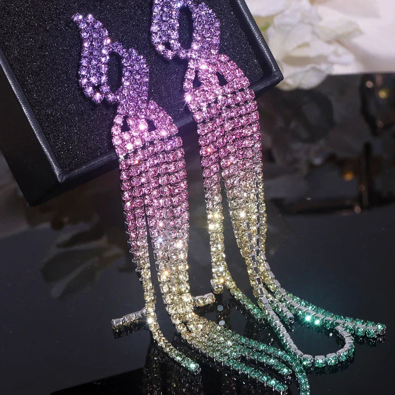 2022 New Sparkling Full Rhinestone Long Tassel Dangle