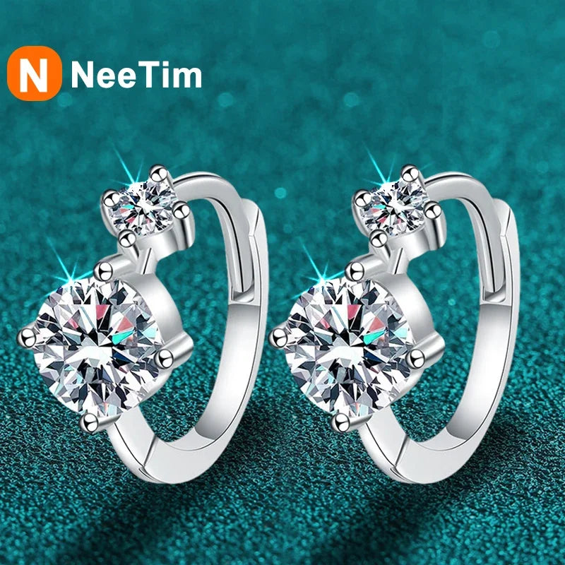 NeeTim Full Moissanite Hoop Earrings 925 Sterling Silver
