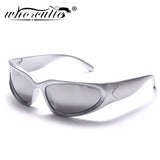 Trendy Silver Rectangle Sport Sunglasses Men Women Brand