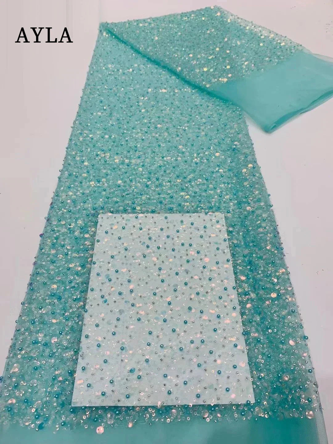 5 Yards Tulle Net African Lace Fabric Beaded