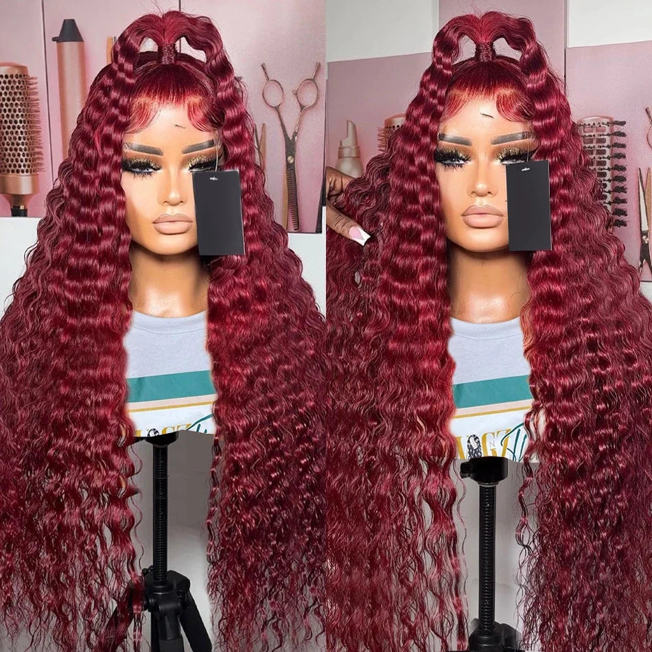 Deep Wave 99J Burgundy Lace Front Wig 13x4