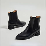 CICIYANG Pointed Chelsea Boots Women Genuine Leather Chimney Boots 2024 Spring New Thick Heel Fur Casual Black Ankle Boot Ladies