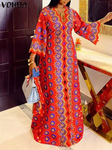 Plus Size 5XL VONDA Bohemian Women Long Dress
