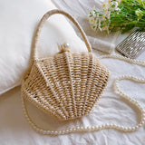 Shell rattan straw woven diagonal cross small bag,