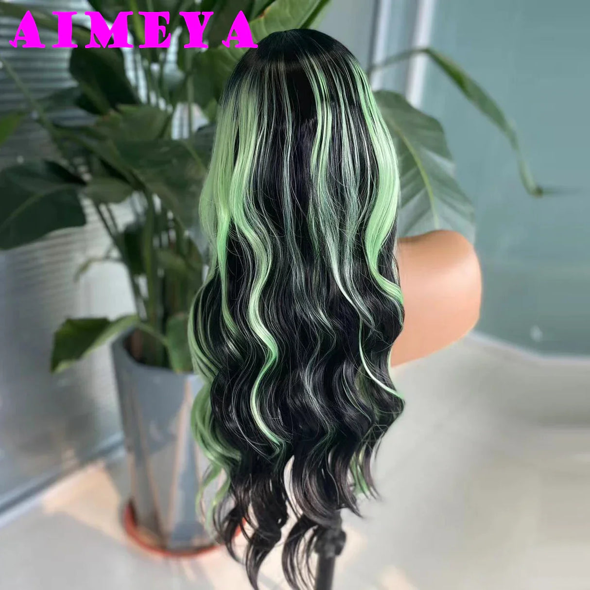 AIMEYA Ombre Green Synthetic Lace Front Wig for