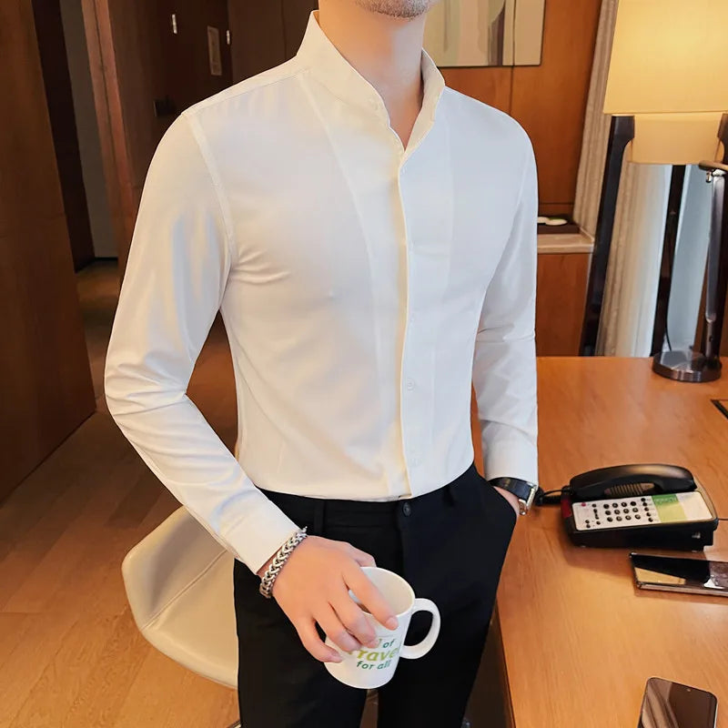 Men Long-sleeved Business Formal Social Dress Shirt Fall