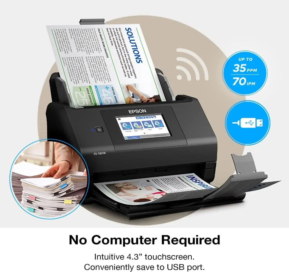 Workforce ES-580W Wireless Color Duplex Desktop Document Scanner