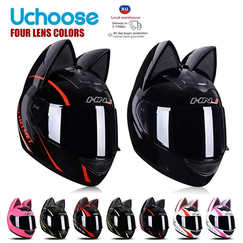 Motorcycle Full Face Helmet Cat Ear Helmet Women Moto Ear Helmets Personality Motorbike Helmet Motocross Capacete Casque