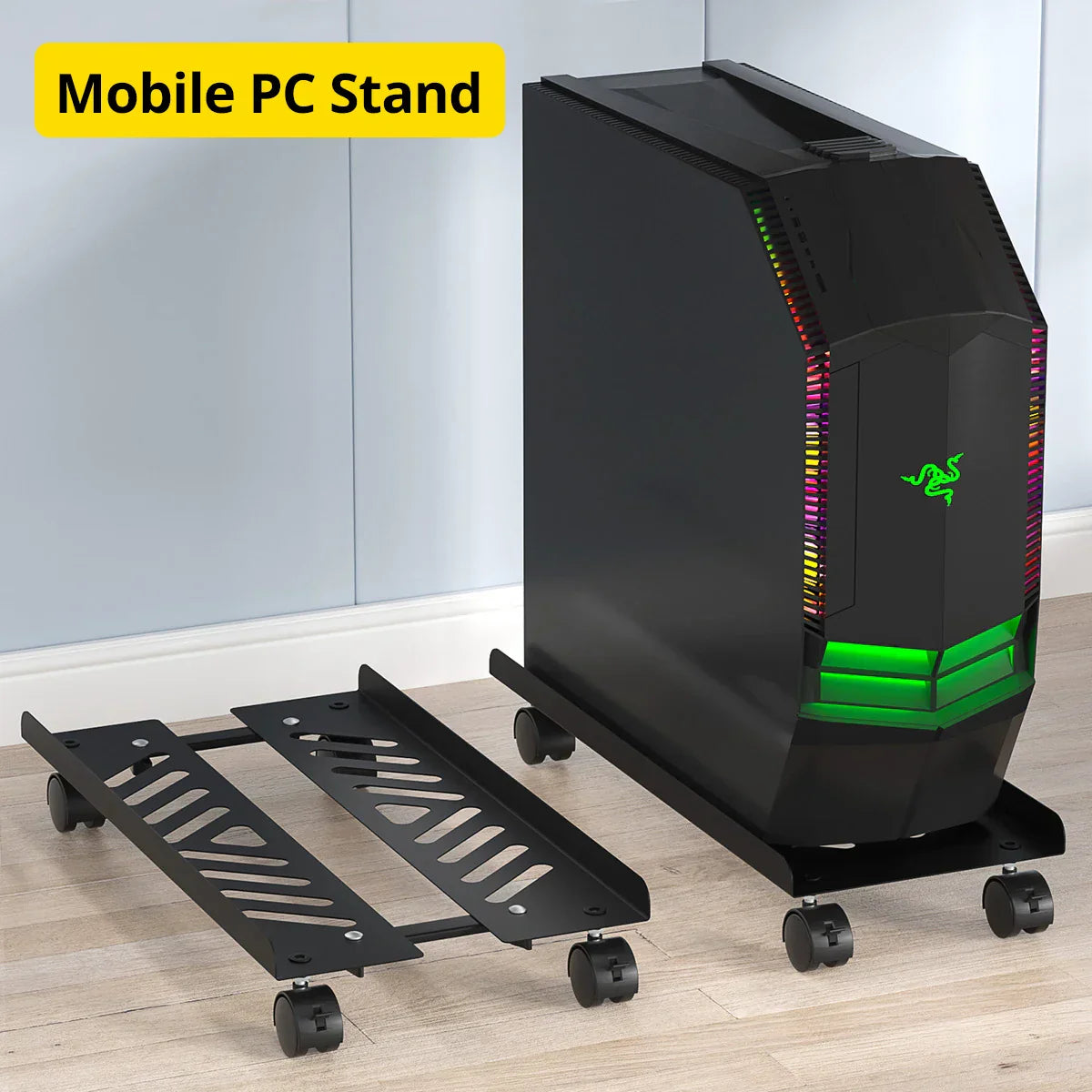 Mobile Metal Computer Tower Stand Width Adjustable Gaming