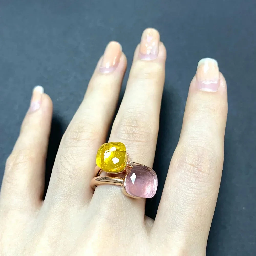 2PcsSet Pomellato Ring Stacked Mix Color Crystal Ring