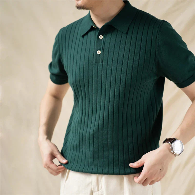 Red Tornado Rib Stripe Polo Shirt Summer Men's