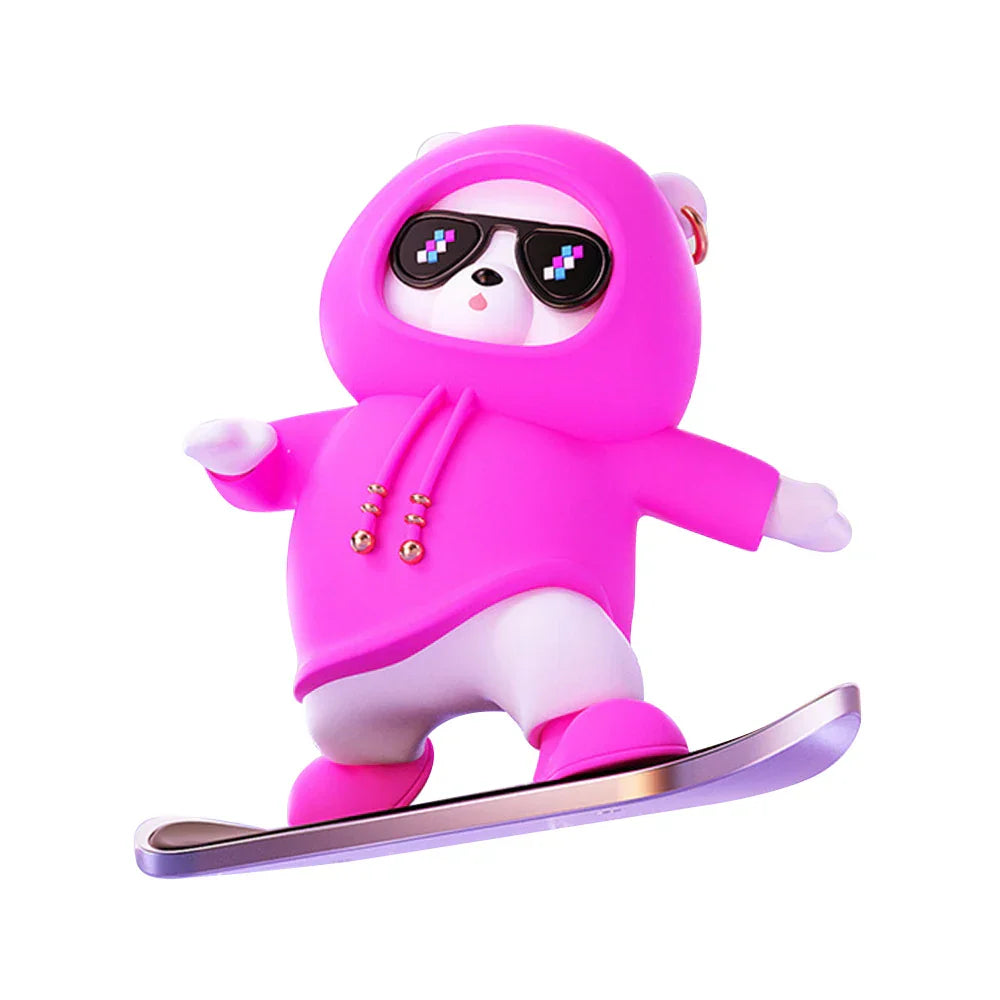 Creative Car Ornament Funny Cartoon skateboarding Bear Removable