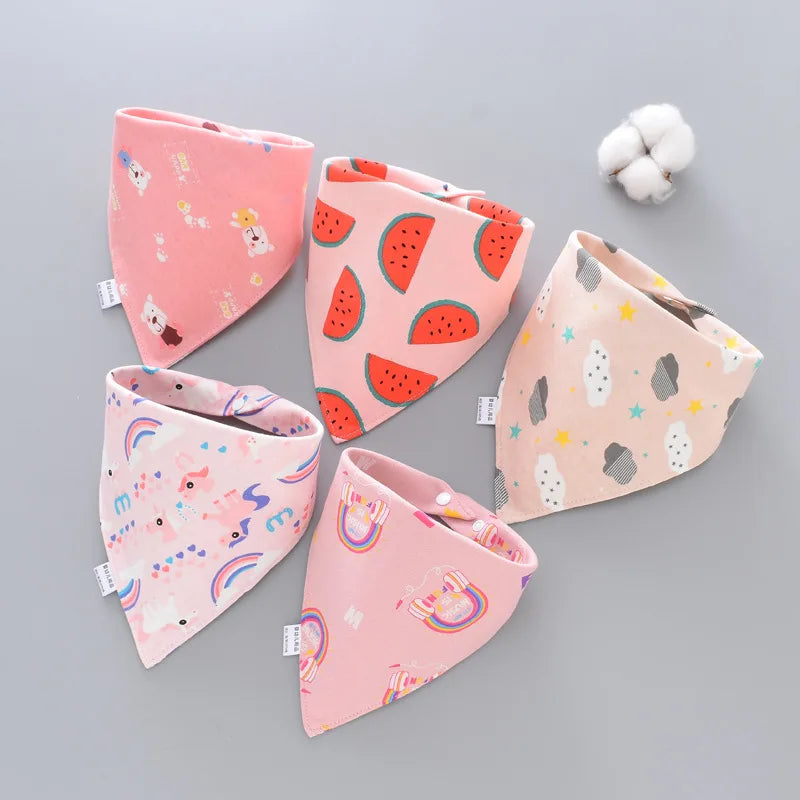 5Pcs/Set Baby Bibs Triangle Double Cotton Bandana Bibs