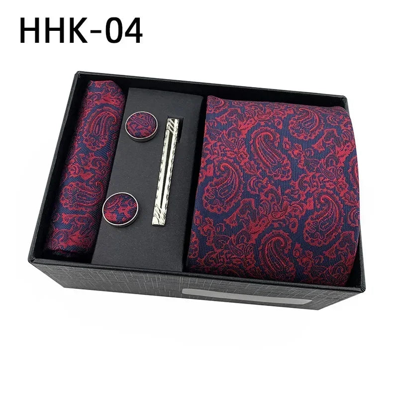 100Silk Feel Set Classic Ties for Men Kerchief