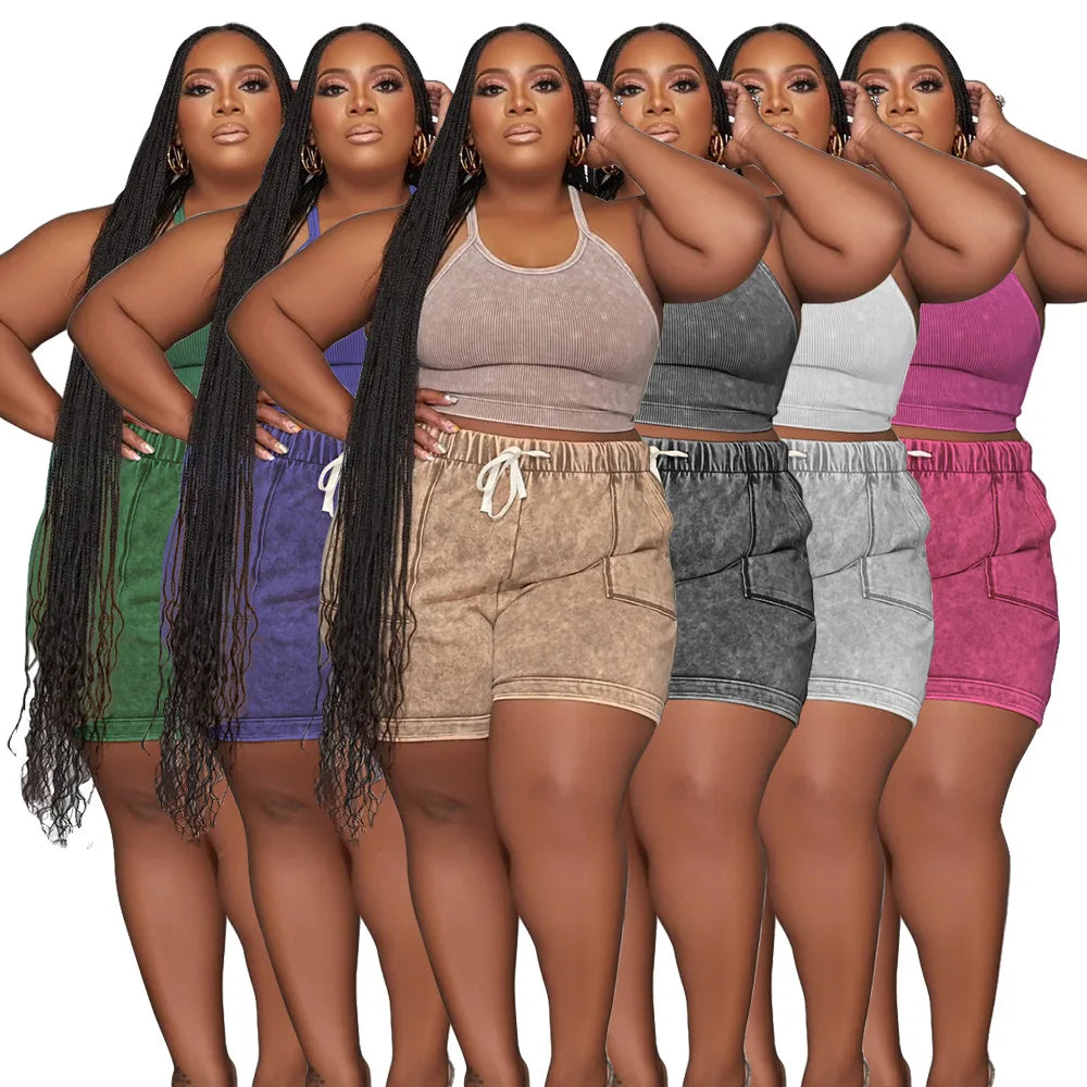 Plus Size Women Tracksuit L4XL Summer Cami Tank