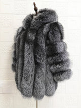 Hooded Silver Fox Fur Coat for Women, Plus