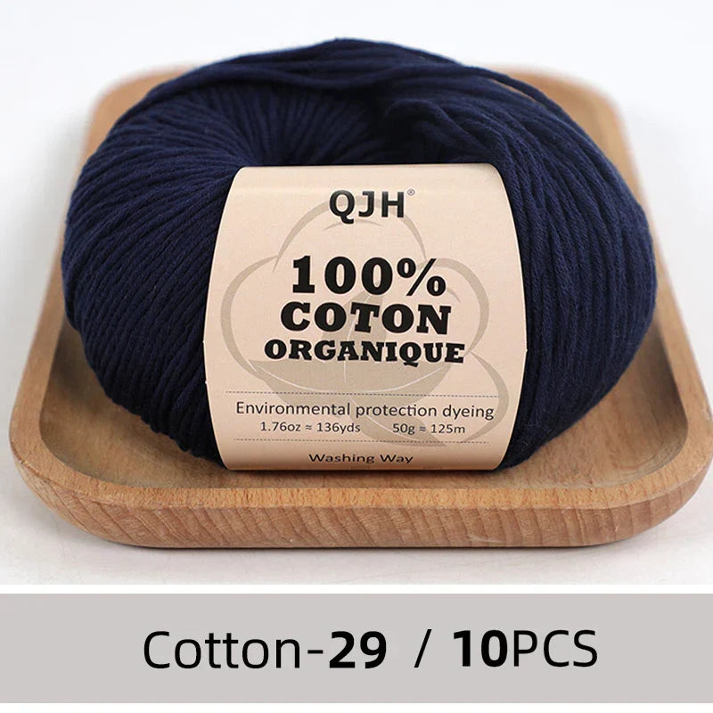 QJH 10PCS 100% Organic Cotton Yarn Pure/Mixed Color