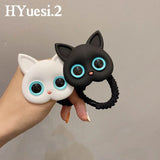 Cartoon Black White Cat Charms Hair Ties Kids