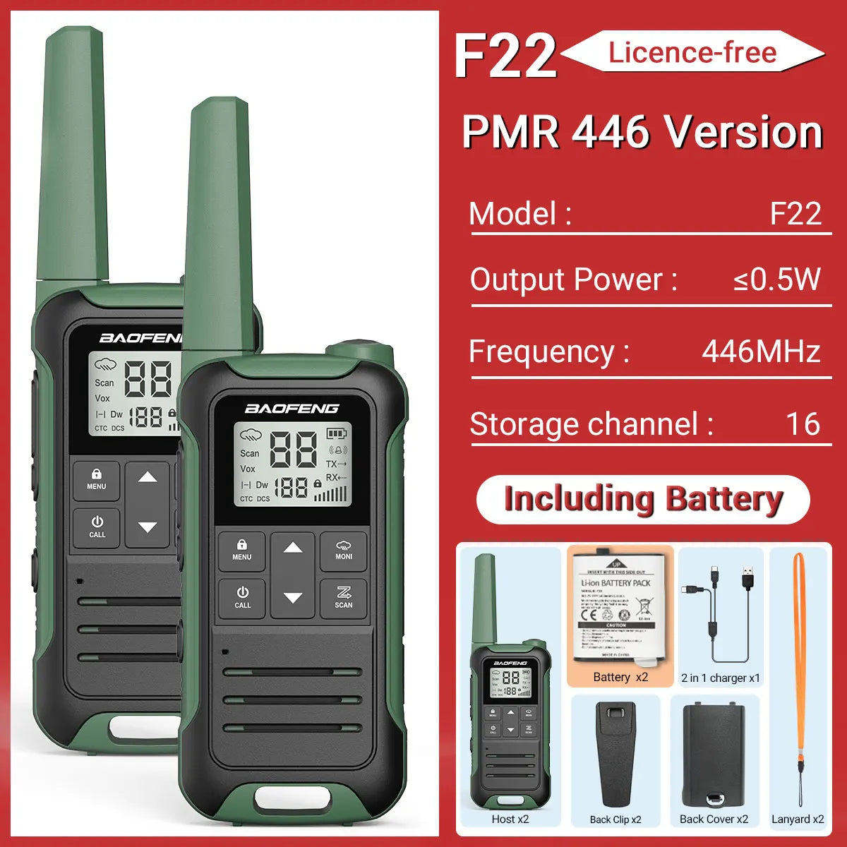 2PCS Baofeng F22 Walkie Talkie Portable Mini Communication