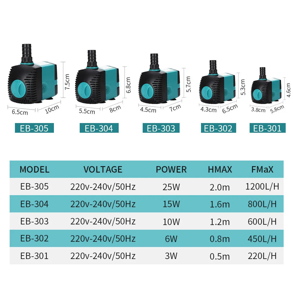 Ultra Quiet 3-50W Submersible Aquarium Water Pumps Filter