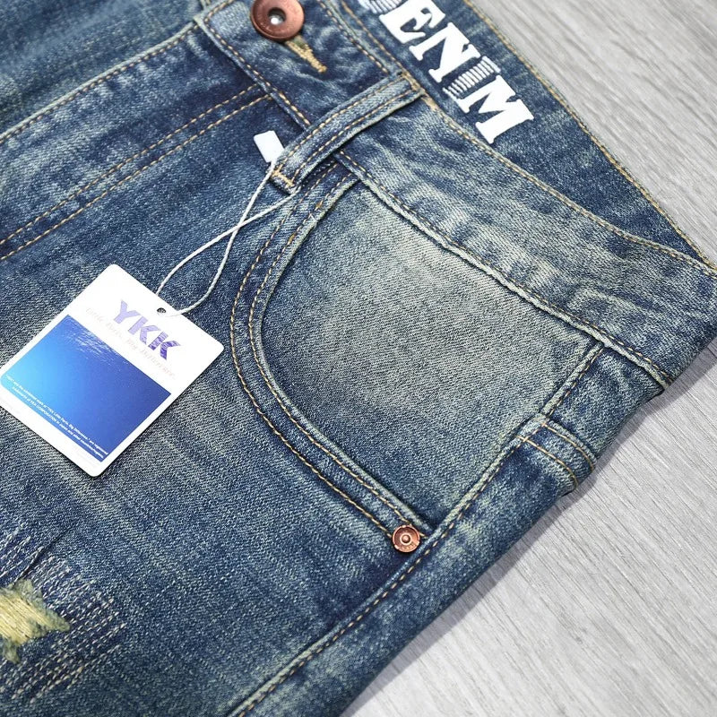 Streetwear Ripped Jeans Men's American Slim Stretch Fashion
