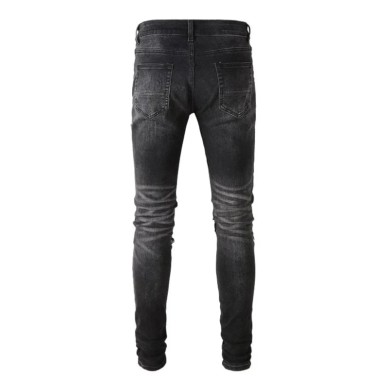 Men Bandanna Paisley Print Patch Jeans Streetweat Patchwork