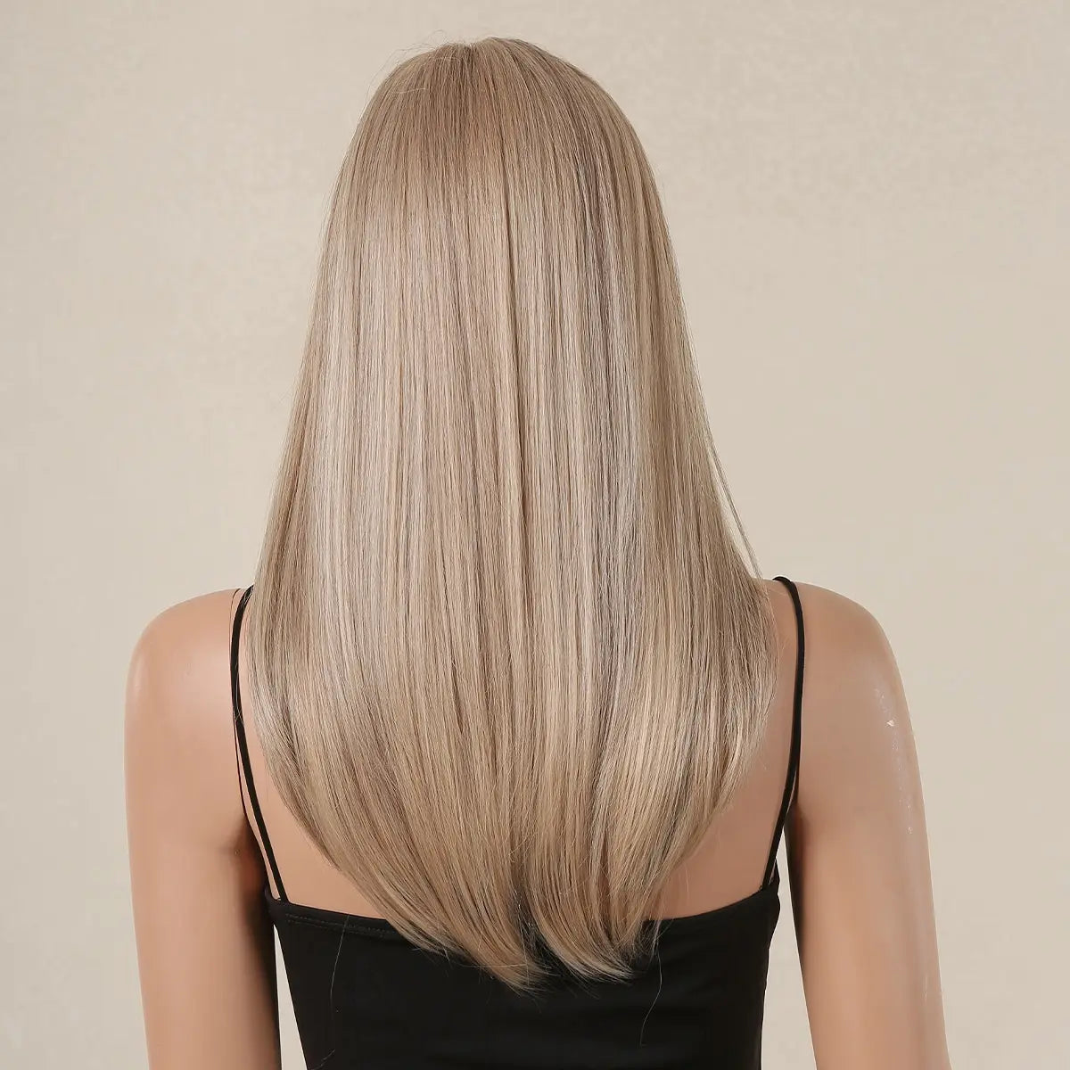 Blonde with Brown Highlight Long Straight Synthetic Wigs