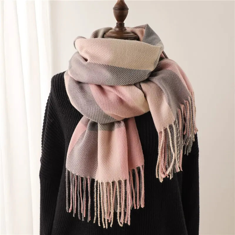 Winter Plaid Cashmere Blanket Scarf Fashion Design Thick