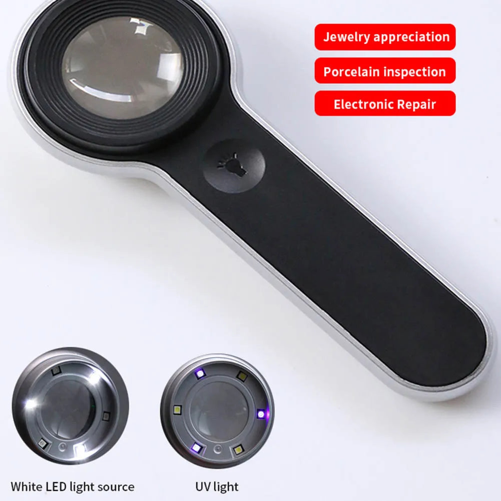 60X Magnifier with UV Light Handheld Illuminated Magnifying