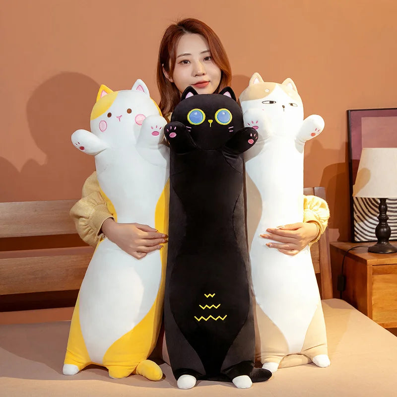 1PC 90~130cm Long Giant Cats Plush Toy Cylidrical