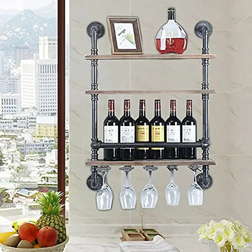 Industrial Pipe Shelf Wine Rack Wall Mounted