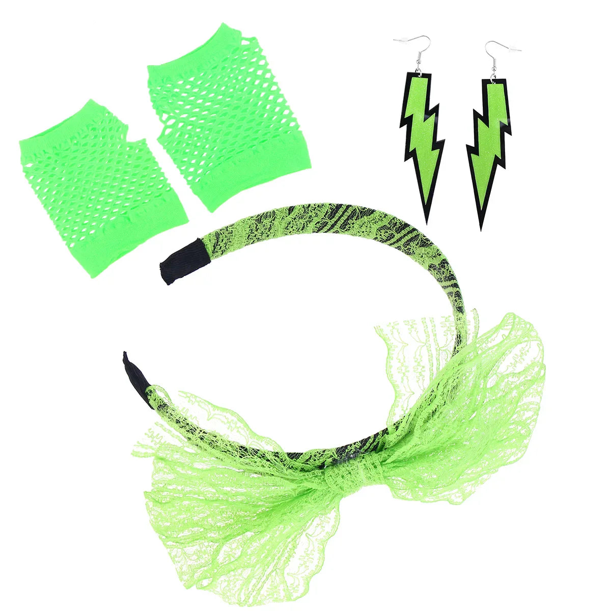 80S Headband Lace Party Accessories Gloves Costume Earrings