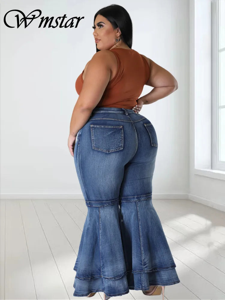 Plus Size Jeans Women Casual High Waist Flare