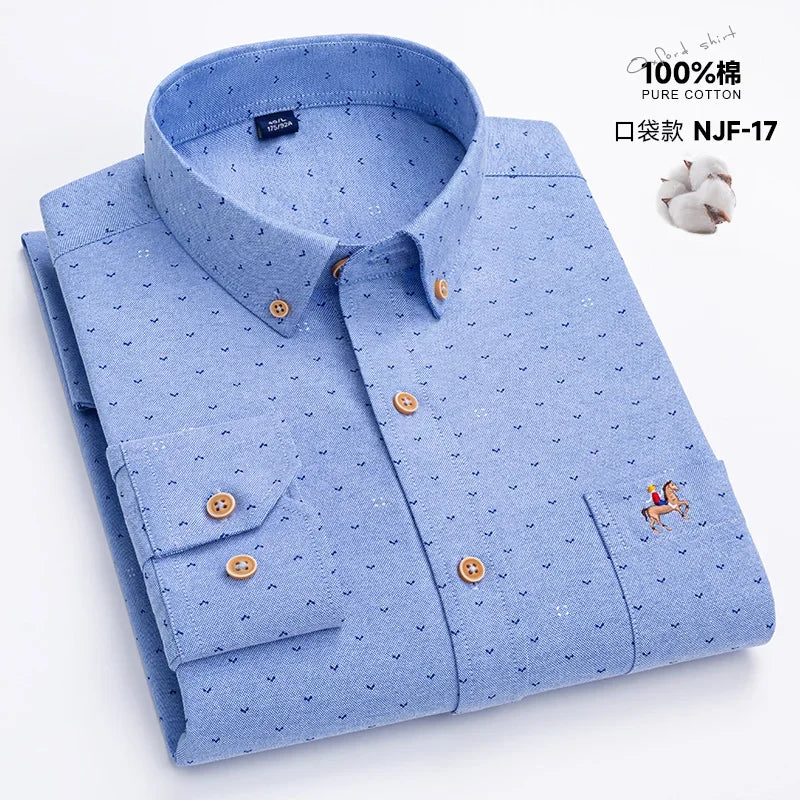 M~6XL Men's Shirt Long Sleeve Cotton Oxford Fashion