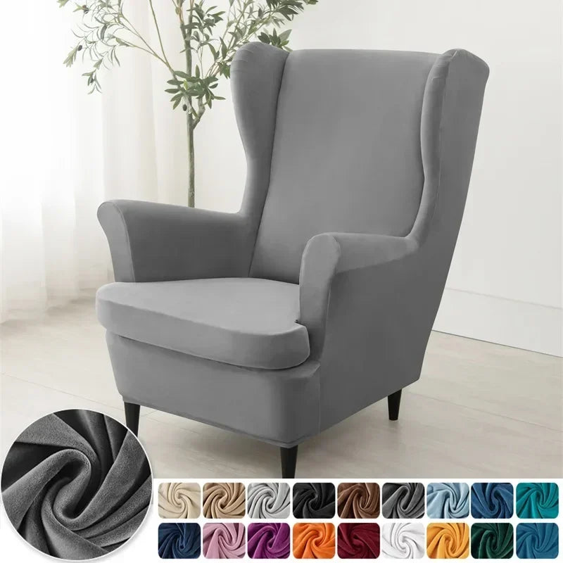 Velvet Stretch Wingback Chair Covers Wing Armchair Cover