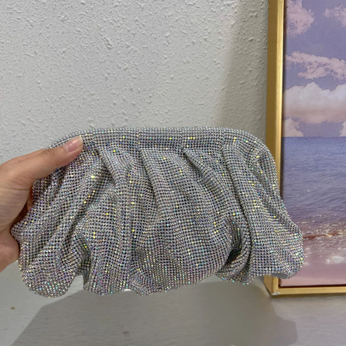 2023 Luxury Ruched Evening Clutch Bag Designer Diamonds