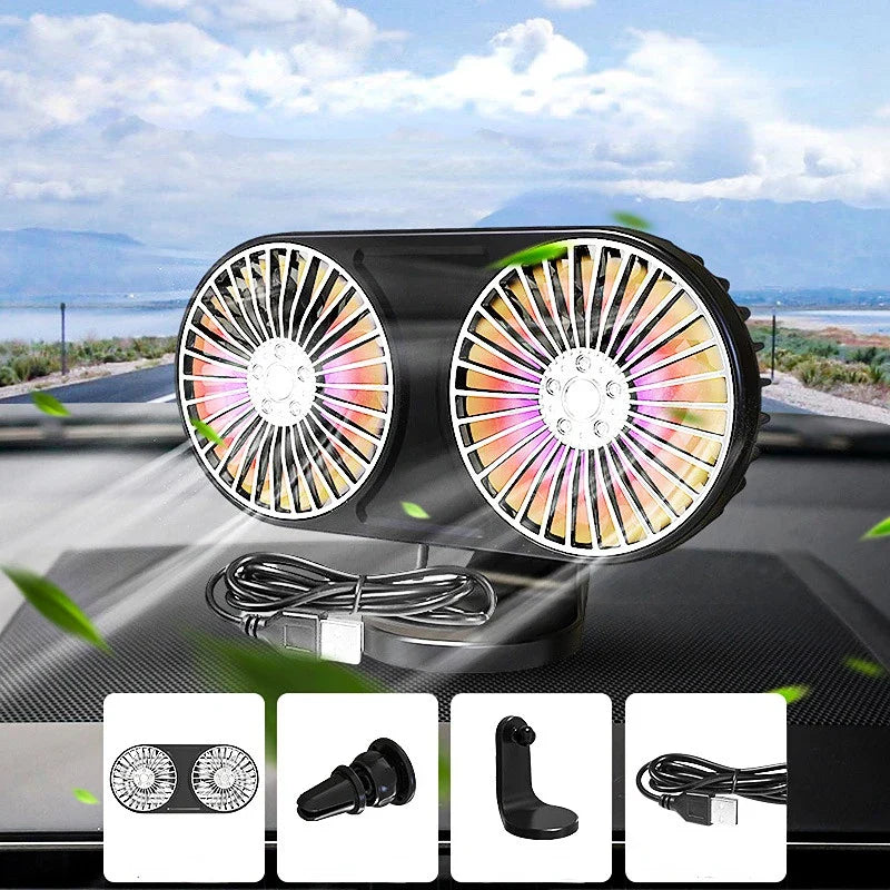 Car Fan New Dualhead USB Electric Fan Multifunction